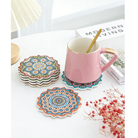 Sous-verre en céramique marocaine gaufrée, motif géométrique doré, antidérapant, absorbant, pour la décoration de table et de cuisine