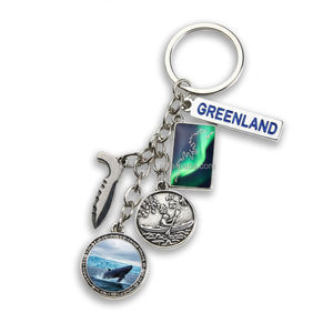 Portachiavi in Metallo Personalizzato 2026 della Groenlandia, Design Multicharm con Kayak Inuit e Luci del Nord, Souvenir di Viaggio, Regalo Culturale Durevole - Product Image 1