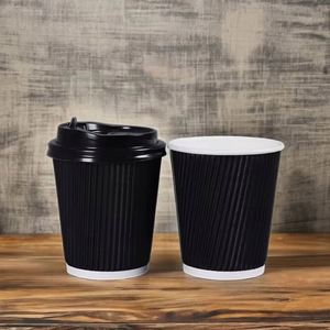 16oz <b>Corrugated</b> <b>Paper</b> Cups with Sip Lid Cover Ripple Walled Coffee Mug with Logo Printed - Product Image 4