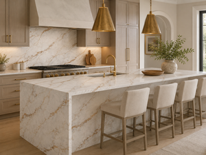 UNION STONE Calacatta Golden Cloud, Losa Grande de Cuarzo Artificial Impreso, Ecológica, Impermeable, Diseño Moderno para Paredes y Pisos de Cocina - Product Image 4