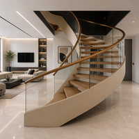 Escalier flottant pour villa, hôtel, hall d'entrée, marches en bois en cantilever, garde-corps en verre sans cadre, escalier intérieur moderne