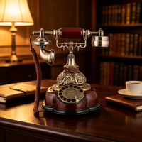 Téléphone fixe rotatif en bois antique, téléphone de bureau filaire vintage en métal sculpté pour hôtel, villa, décoration intérieure et cadeau de luxe