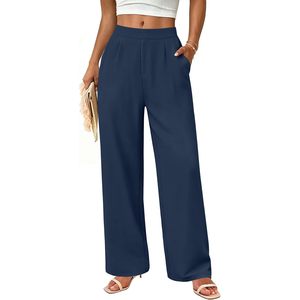 FOXA Womens Wide Leg Palazzo <b>Pants</b> High Waist Loose Fit With Pockets Breathable Crepe Fabric <b>Summer</b> Beach Business Casual - Product Image 1