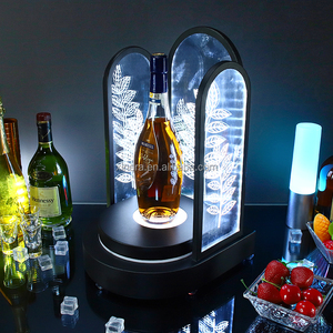 Rechargeable RGB LED, leaf carved acrylic, wine bottle display stand, custom logo luminous liquor presenter - Product Image 2