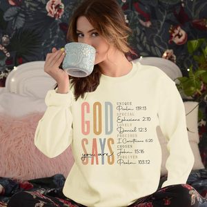 Sweat-shirt chrétien pour femme avec motif biblique « Dieu dit que tu es », pull inspirant à manches longues, tricoté et respirant - Product Image 5