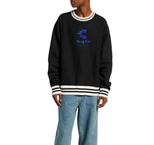 OEM Manufacturer Stripped Crew <strong>Neck</strong> <strong>Sweatshirt</strong> Striped <strong>Ribbed</strong> Cuff and Hem Crewneck Fashion Embroidery Logo <strong>Sweatshirts</strong> - Product Image 3