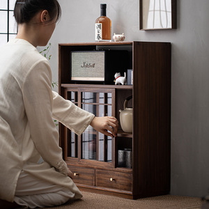 Guanlan Tea House Chinese Style Walnut Wood Storage Cabinet With Glass Doors For Tea Sets And <b>Teacups</b> Living Room Cabinet - Product Image 1