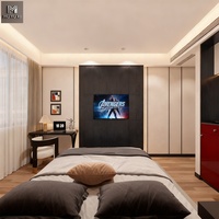 Maßgefertigte Luxus-Hotelzimmer-Sets mit Leder-Kingsize-Bett Rot-Schwarzer Offener Kleiderschrank Robuste Hotelmöbel für 5-Sterne-Hotelprojekte