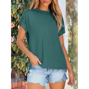 Womens Short Sleeve Ribbed Knit <b>Top</b> Crewneck <b>High</b> Low Hem Casual Spring Summer <b>Tops</b> Soft Pullover Women's Knitwear - Product Image 2