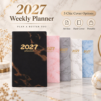 Agenda hebdomadaire 2027 A6, agenda anglais, couverture en marbre OEM, feuille d'or, 5 couleurs, agenda quotidien portable, cadeau scolaire