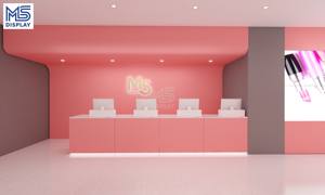 Exhibidor de Cosméticos de Madera Personalizado, Mueble de Exhibición con Iluminación LED, Mostrador de Recepción para Tienda de Cosméticos - Product Image 2