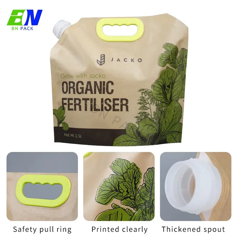 Tas mulut pipa kertas kraft 2,5 l pegangan loop tarik plastik kantong cerat berdiri standar makanan untuk produk cair