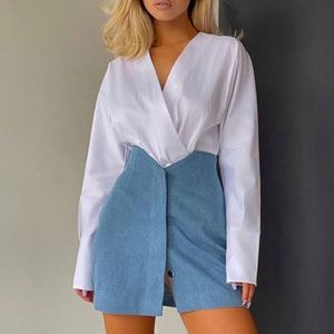 Robes mini élégantes pour femmes, style crayon, color block, bleu, pour le bureau et les loisirs, vêtements urbains sexy, sur mesure OEM. - Product Image 1