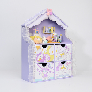 IIECREATE bricolage Miniature meubles <span class=keywords><strong>en</strong></span> <span class=keywords><strong>bois</strong></span> <span class=keywords><strong>maison</strong></span> <span class=keywords><strong>de</strong></span> <span class=keywords><strong>poupée</strong></span> ensemble avec boîte <span class=keywords><strong>de</strong></span> rangement modèle éducatif jouet pour enfants - Product Image 3