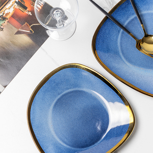 Plato plano de porcelana para comida, vajilla de diseño, juego de cena de cerámica, cerámica de estilo japonés, nuevo ojo de gato, fiesta clásica azul redonda - Product Image 4