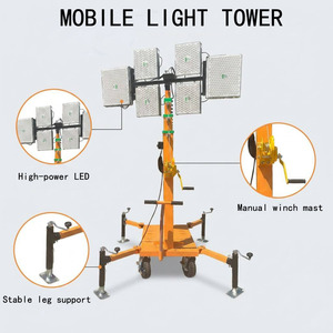 Construction Portable Led Mobile Light Tower Manual Winch Mast Lifting 4M 6M Height with Four Stable Legs Support - Product Image 1