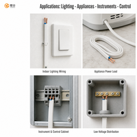 Câble électrique plat ignifuge ZR RVVB en PVC isolé, fil de cuivre nu flexible 300-500V, conforme RoHS et CCC, approvisionnement en vrac