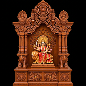 Elegant Handcrafted Maa Durga Wooden Pooja Temple For Home Divine Teak Wood Hindu Pooja <b>Mandir</b> For Luxury Homes Australia - Product Image 1
