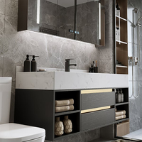 Ensemble de vanité de salle de bain moderne haut de gamme de style européen de 36 pouces George Group Meuble de salle de bain noir et blanc avec lavabo suspendu