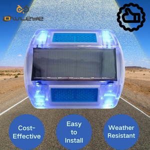 OWLEYE 100x82mm <span class=keywords><strong>PC</strong></span> IP68 Balise routière solaire à feuille réfléchissante prismatique haute intensité LED, portée visuelle 600m, lumière clignotante 12T - Product Image 1