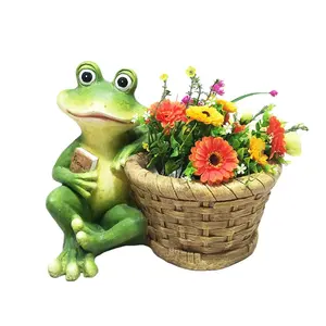 Vaso da fiori a forma di rana verde a forma di rana in cartone animato divertente per la decorazione del giardino di casa