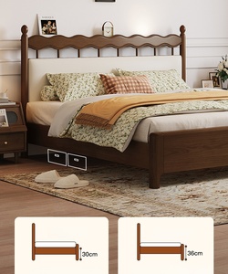 Cama de Plataforma em Madeira Maciça com Cabeceira Estofada Ondulada e Conjunto de Criados-Mudos – Conjunto de Móveis Modernos e Minimalistas para Quarto - Product Image 4