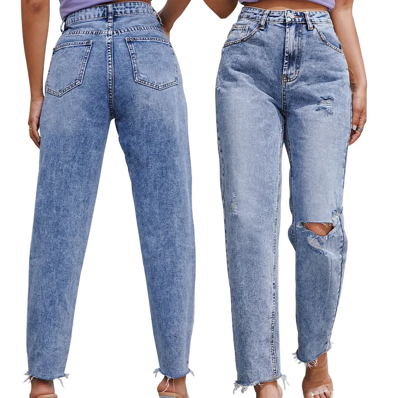 2022 costom New design High Waisted Wide Leg Jeans straight-leg denim pants female jeans trousers Women's Jeans