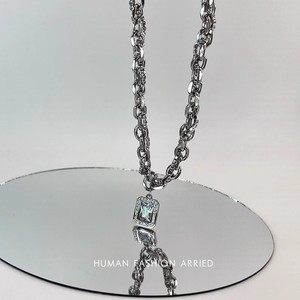 Hiphop Style Unisex Stainless Steel Chain square cubic zirconia CZ Pendant Choker Necklace bulk wholesale - Product Image 2