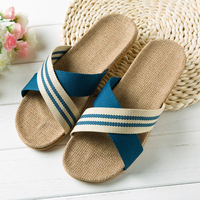 Chaussons en lin unisexes pour couple, toutes saisons, semelle épaisse et antidérapante, adaptés aux sols en bois, sandales d'intérieur