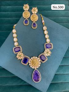 Conjunto de collar clásico chapado en oro de calidad premium de diseñador con pendientes Ropa tradicional para bodas Compromiso para mujeres - Product Image 2