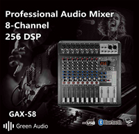 Contrôleur DJ GAX-S8 Pro 8 canaux avec 256 effets de réverbération DSP BT 5.0 Mixeur USB USB pour karaoké Spectacle professionnel sur scène
