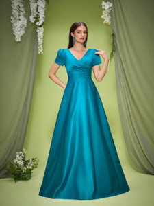 Nuevo Vestido Largo para Mujer, Cuello en V, Cintura Alta, Corte en A, Plisado, Antiarrugas, Color Sólido - Product Image 3