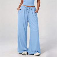 Leggings de sport décontractés pour femmes GH avec logo personnalisé, coupe ample, jambe large brossée, cordon de serrage, anti-transpiration et respirants pour le fitness et le yoga