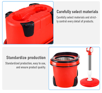 Keranjang Pengering Stainless Steel Merah dengan Gagang Teleskopik, Mop Putar 360 Derajat untuk Pembersihan Lantai Rumah Tangga dan Set Ember
