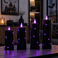 Décoration de fête à domicile : Lot de 4 bougies LED sans flamme noires pour Halloween avec télécommande, lumières violettes effrayantes pour maison hantée (OEM)