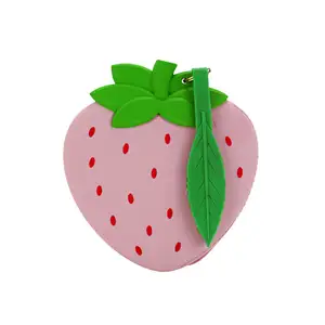 可爱设计定制水果小袋粉红色草莓硅胶钱包带手柄领带