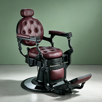 Nouvelle arrivée, chaise de barbier hydraulique de qualité supérieure, cadre en métal noir antique bordeaux, pour salon de coiffure
