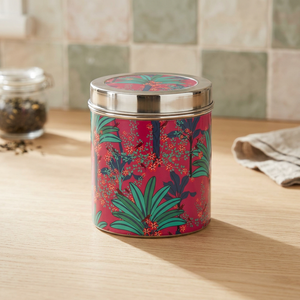 Round Stainless steel Food Container with Bohemian Tropical Print Red Airtight Lid 1-3L Storage Jar - Product Image 5