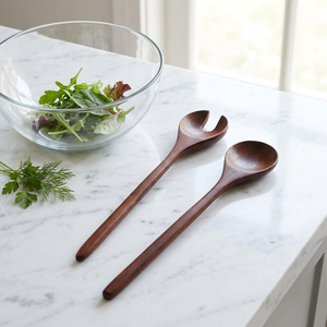 Juego de Cubiertos para Ensalada de Madera Oscura de Lujo, Acabado Liso, Duradero, Cuchara y Tenedor con Mango Largo para una Cocina y Comedor Elegantes - Product Image 1