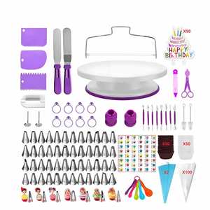 Disposable Silicone 137-Piece Non-Stick Stainless Steel Round <b>Cake</b> Decorating Supplies <b>Kit</b> Baking Moulds Tools Dessert Bag - Product Image 1