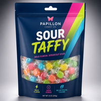 Sachet Doypack de luxe imprimé personnalisé mat pour bonbons Taffy acidulés, avec fenêtre, fermeture Ziplock, trou de suspension Sombrero, pour confiseries SUP