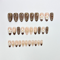 H005-16 Kaixin Grosir Kuku Palsu Almond Sedang Warna Nude Pink Coklat French Tip Emas Foil Motif Zebra Bunga Mengkilap