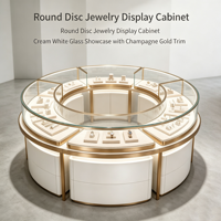Vitrine de présentation de bijoux ronde à deux niveaux, rotative, en verre, avec tiroir de rangement
