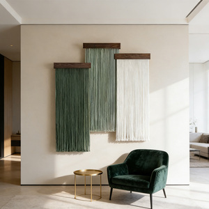 Arte de Pared de Macramé Tejido a Mano de Lujo con Base de Madera Sólida, <span class=keywords><strong>Decoración</strong></span> <span class=keywords><strong>Boho</strong></span> con Borlas para un Hogar Wabi Sabi - Product Image 2