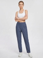 Mid-waist printemps femmes denim artificiel jambe droite pantalon en tricot élastique, pantalon de sport décontracté avec poches