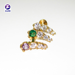 Labret <span class=keywords><strong>en</strong></span> acier chirurgical 316L à triple zircone cubique ronde, à visser, à dos plat, pour cadeau de mariage pour enfants - Product Image 6