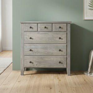 Commode rustique en bois à 6 tiroirs avec finition naturelle, meuble de rangement pour salon et chambre - Product Image 3
