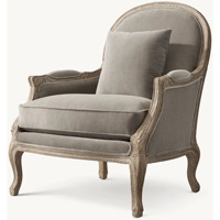 Fauteuil simple de salon style rétro américain, en tissu gris vieilli et durable, idéal pour l'hôtellerie.