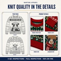 Produsen Kustom Nanteng 100% Katun Kasual Lembut Hangat Bergambar Sapi Lucu Kerah Bulat Sweater Natal Jelek Pria