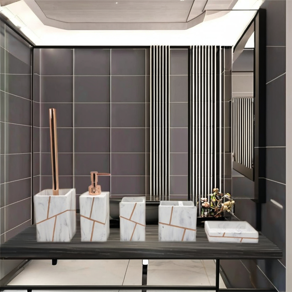 Gobelet De Salle De Bain Marbré - Porte-brosse à Dents élégant - Céramique Design